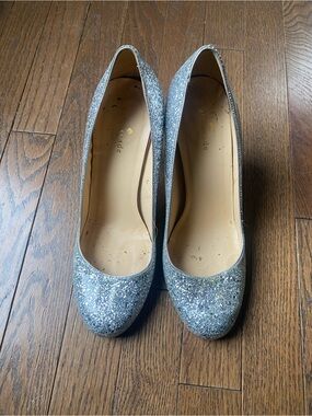Kate Spade Silver Glitter Round-Toe Heels